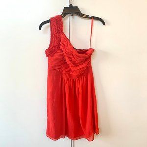 Pretty Red Ruffle One-Shoulder Dress